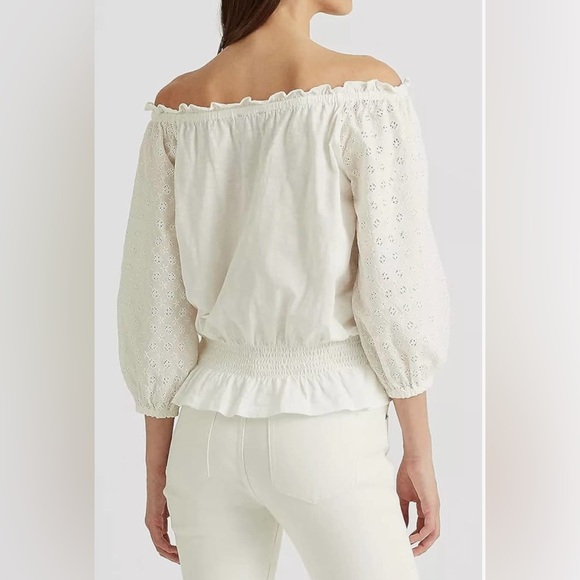 Ralph Lauren Women’s 💯 % cottonEyelet Off-The-Shoulder Pullover Top White, PM/M - Picture 5 of 9